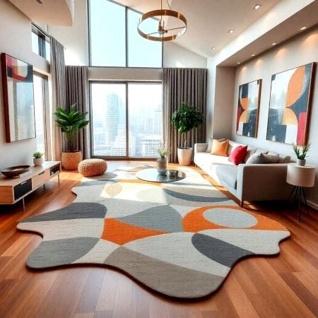 Handcrafted Abstract Geometric Freeform Living Room Rug